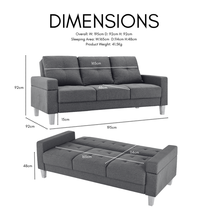 Victoria Fabric Sofa Bed, Charcoal Grey Fabric