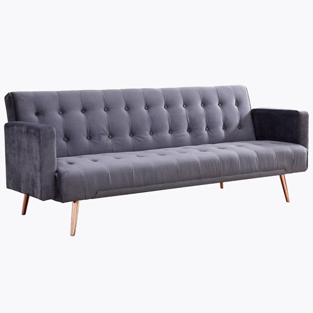 Windsor Luxury Velvet Sofa Bed - Grey with Rose Gold Legs