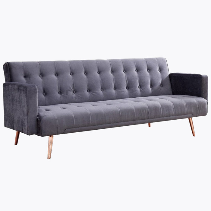 Windsor Velvet Sofa Bed With Rose Gold Metal Legs, Grey Velvet