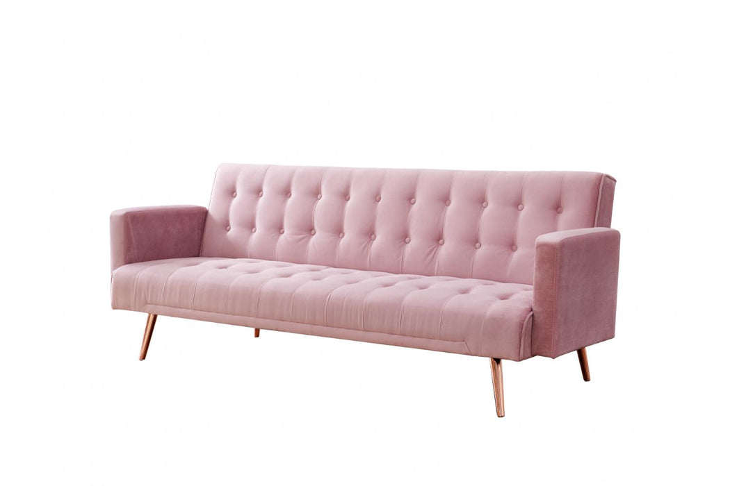 Windsor Sofa Bed Luxury Velvet, Pink Velvet With Rose Gold Metal Legs