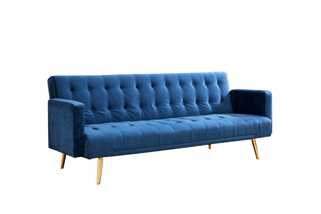 Windsor Velvet Sofa Bed With Gold Legs, Blue Velvet