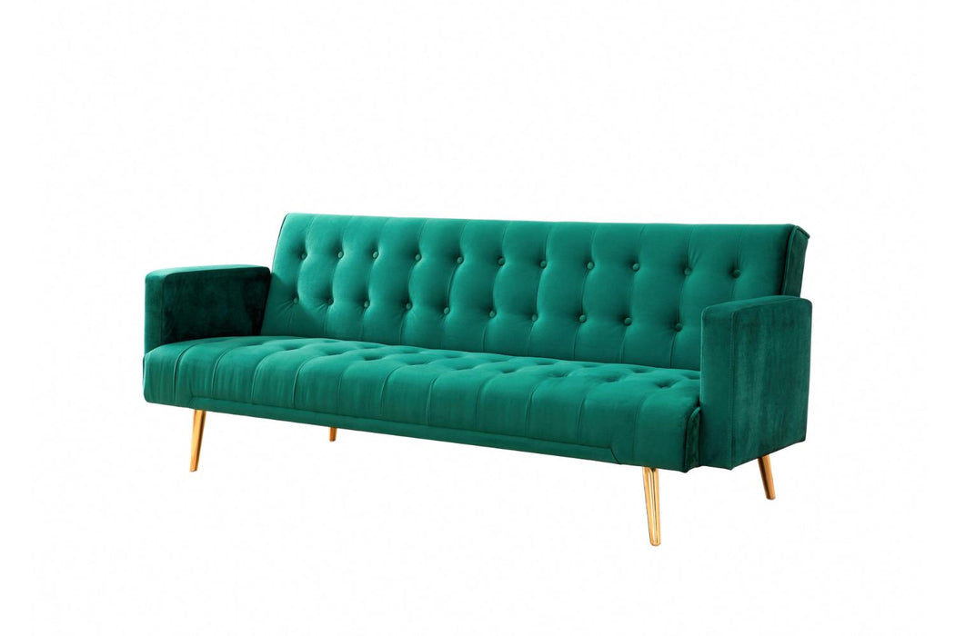 Windsor Sofa Bed Luxury Velvet, Green Velvet With Gold Metal Legs