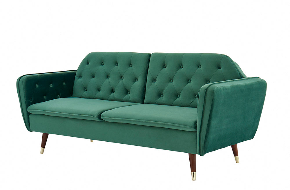 Whitby Velvet Sofa Bed Chesterfield Design With Metal Tipped Wooden Legs, Dark Green Velvet