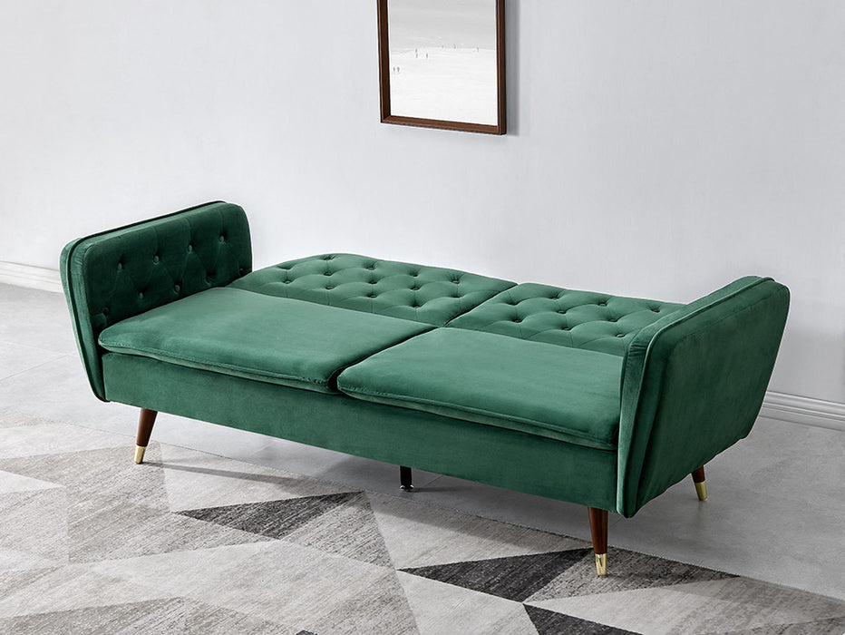 Velvet Fabric Sofa Bed 3 Seater Padded Suite Click Clack Luxury Recliner Sofabed, Dark Green