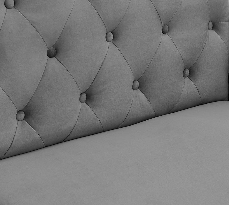Whitby Velvet Sofa Bed Chesterfield Design With Metal Tipped Wooden Legs, Grey Velvet