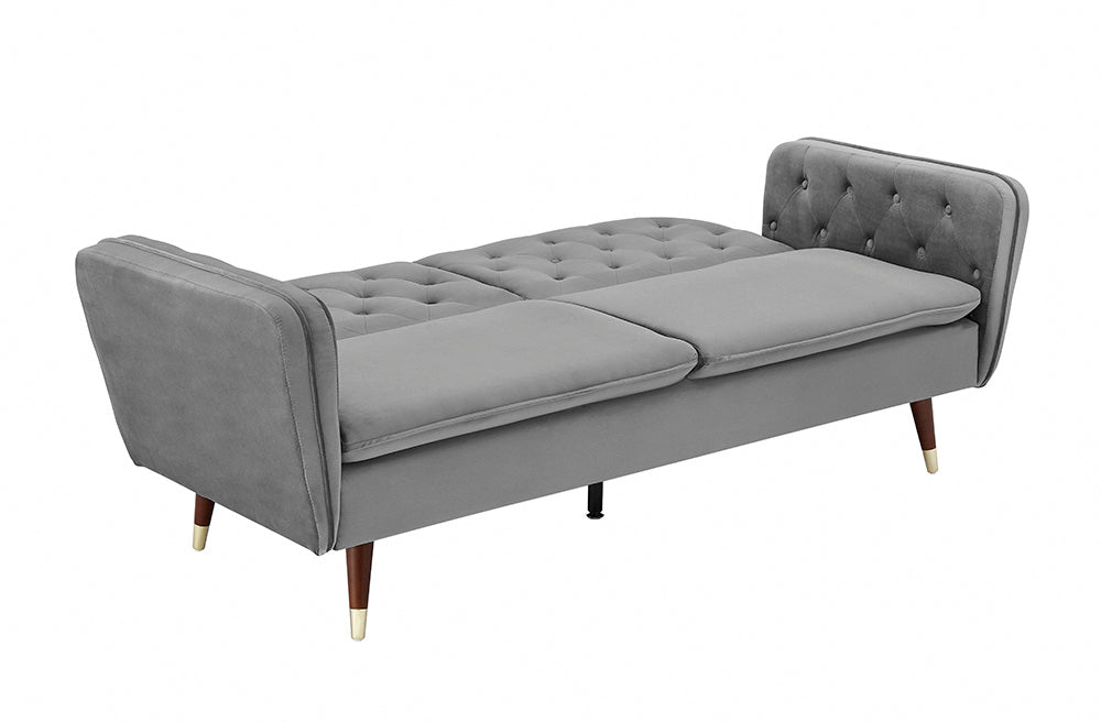 Velvet Fabric Sofa Bed 3 Seater Padded Suite Click Clack Luxury Recliner Sofabed, Dark Grey