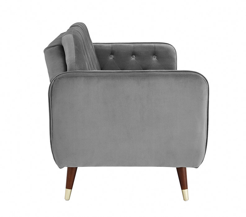 Whitby Velvet Sofa Bed Chesterfield Design With Metal Tipped Wooden Legs, Grey Velvet