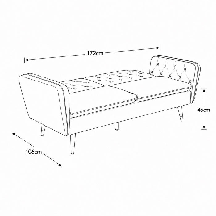 Whitby Velvet Sofa Bed Chesterfield Design With Metal Tipped Wooden Legs, Grey Velvet