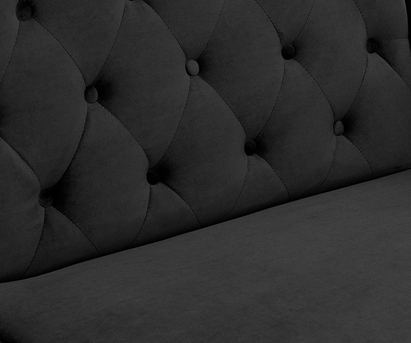 Whitby Velvet Sofa Bed Chesterfield Design With Metal Tipped Wooden Legs, Black Velvet