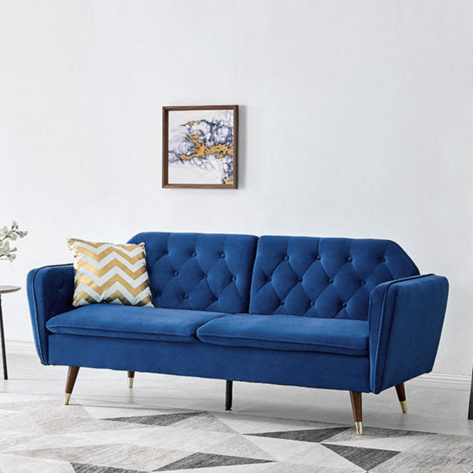 Whitby Velvet Sofa Bed Chesterfield Design With Metal Tipped Wooden Legs, Blue Velvet