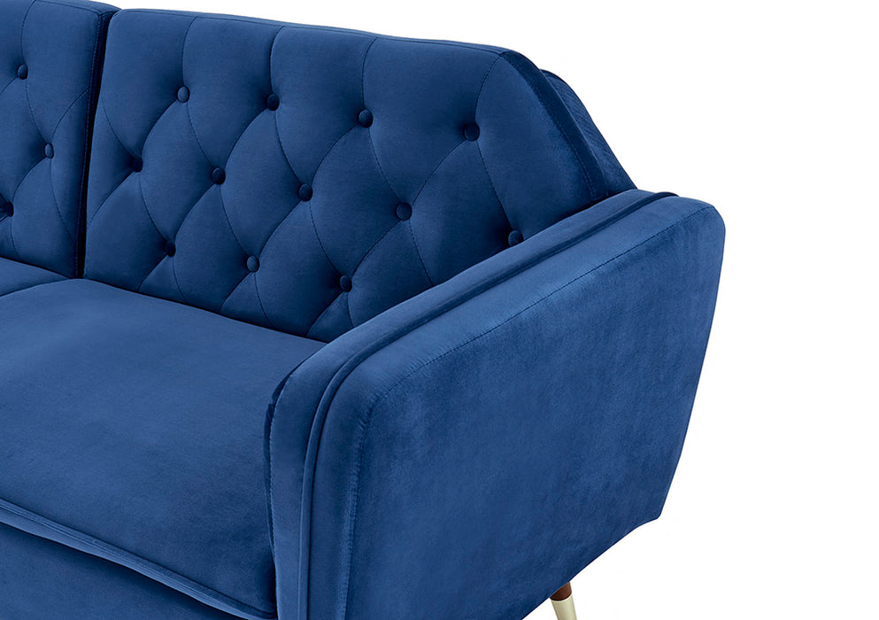 Velvet Fabric Sofa Bed 3 Seater Padded Suite Click Clack Luxury Recliner Sofabed, Dark Blue