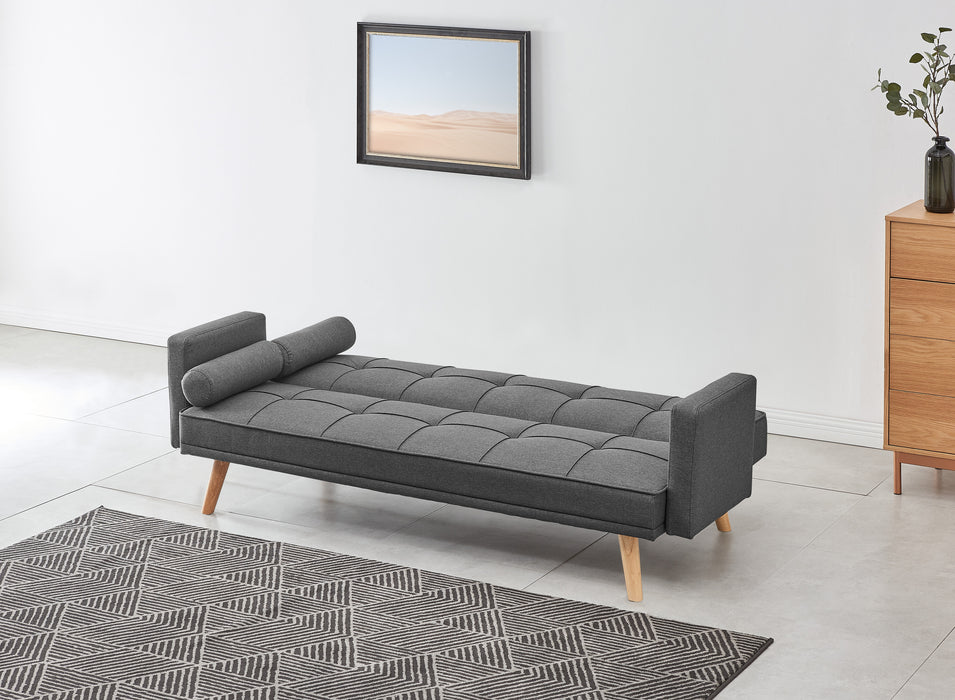 Sarnia Sofa Bed Tufted Design Linen Fabric With Bolster Cushions, Charcoal Linen