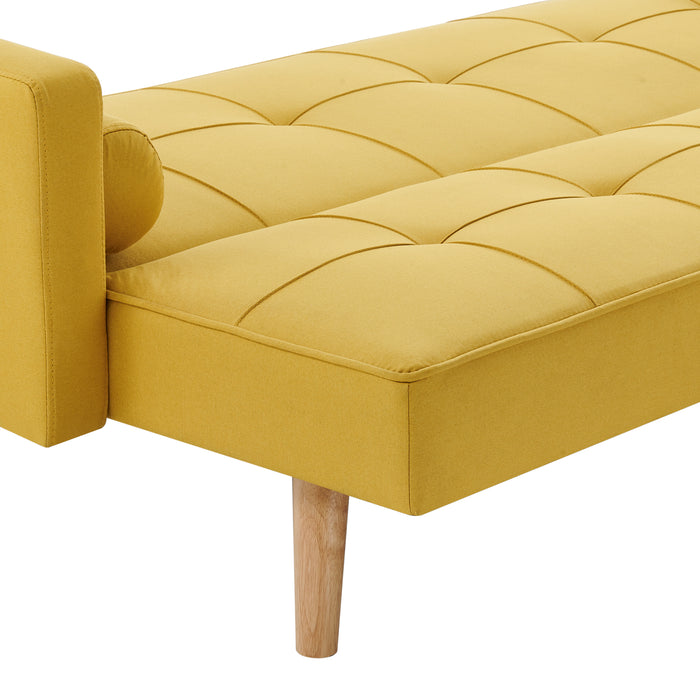 Sarnia Sofa Bed Tufted Design Linen Fabric With Bolster Cushions, Mustard Linen