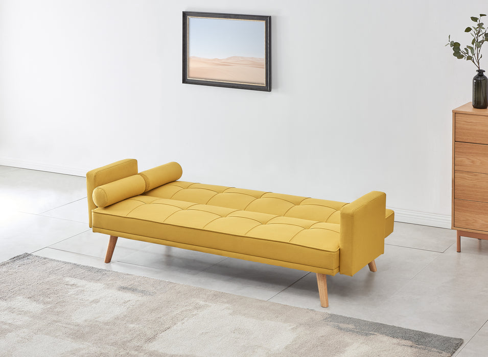 Sarnia Sofa Bed Tufted Design Linen Fabric With Bolster Cushions, Mustard Linen