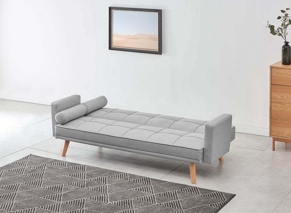 Sarnia Sofa Bed Tufted Design Linen Fabric With Bolster Cushions, Light Grey Linen