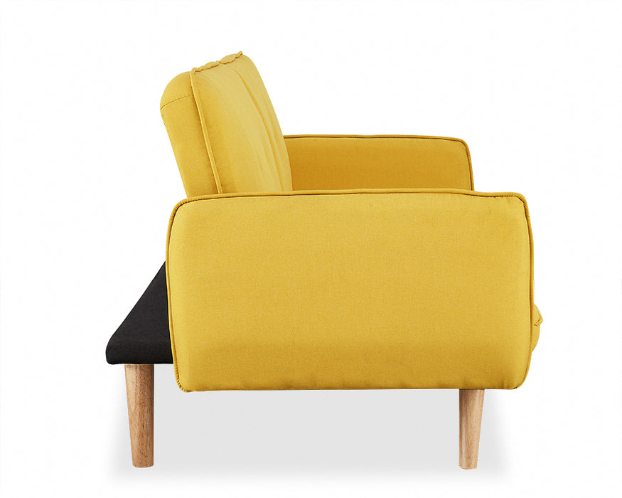 Belmont Fabric Sofa Bed With Natural Wooden Legs, Mustard Fabric