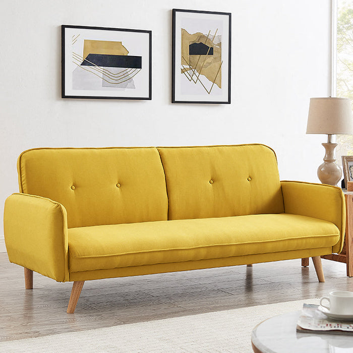 Belmont Fabric Sofa Bed With Natural Wooden Legs, Mustard Fabric