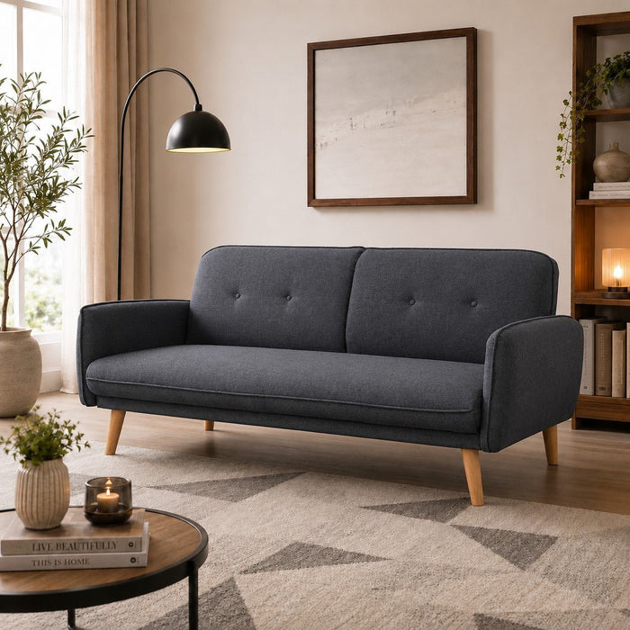Belmont Fabric Sofa Bed With Natural Wooden Legs, Charcoal Fabric