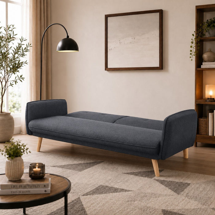 Belmont Fabric Sofa Bed With Natural Wooden Legs, Charcoal Fabric