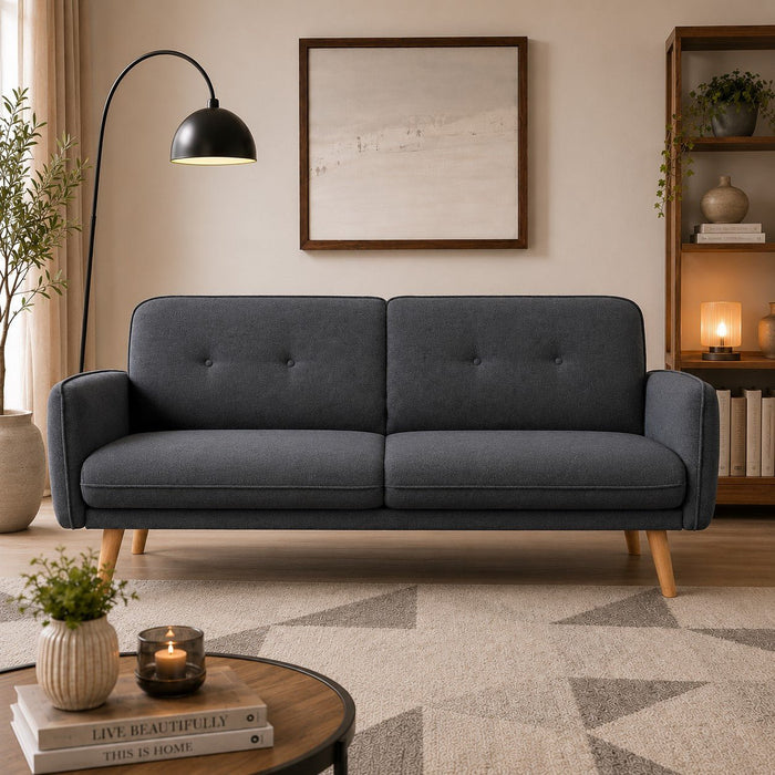 Belmont Fabric Sofa Bed With Natural Wooden Legs, Charcoal Fabric