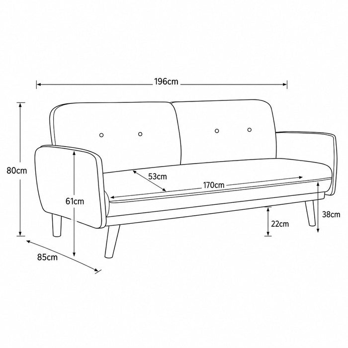 Belmont Fabric Sofa Bed With Natural Wooden Legs, Charcoal Fabric