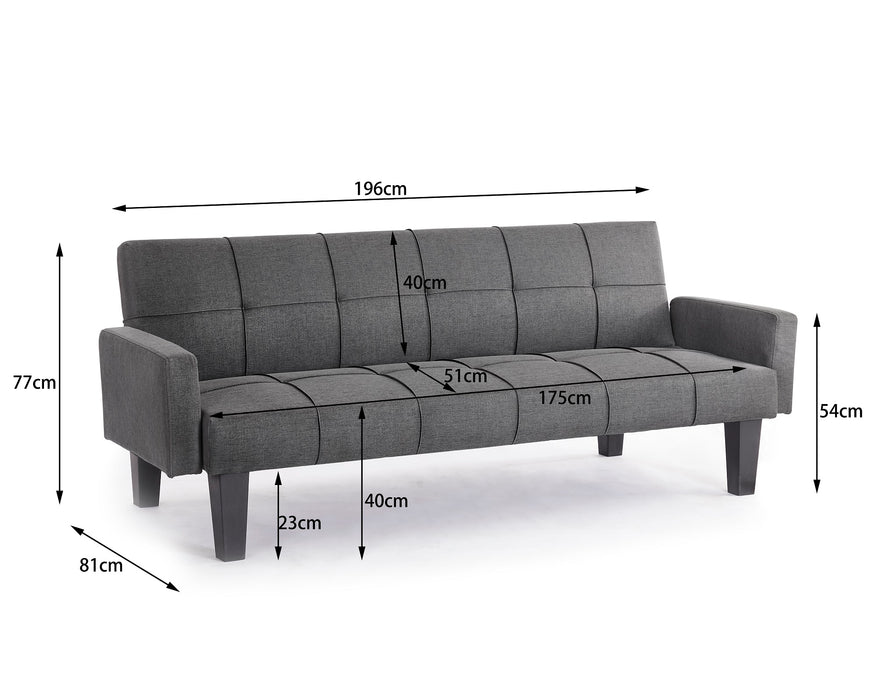Levine 3 Seater Tufted Fabric Clic-Clac With Black Legs Sofa Bed, Dark Grey