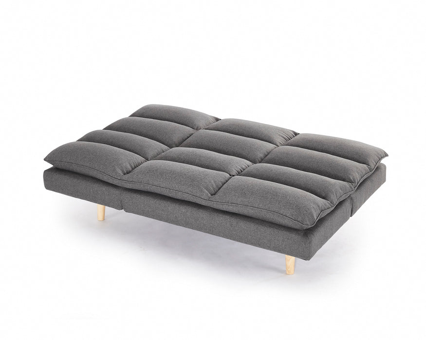 Idris 3 Seater Dark Grey Fabric Padded Pillow Topped Wooden Legs Chaise Recliner Sofa Bed