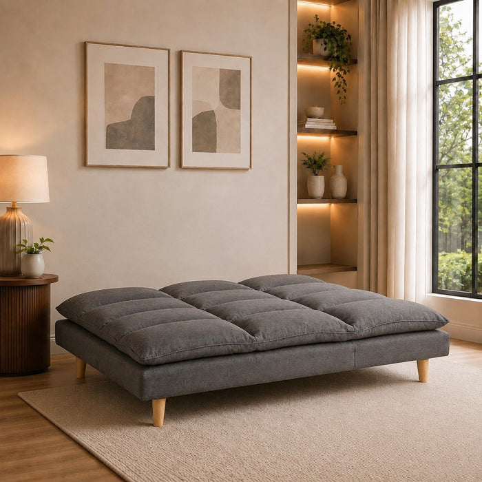 Idris Fabric Sofa Bed  Padded Pillow Topped Wooden Legs Chaise, Grey Fabric
