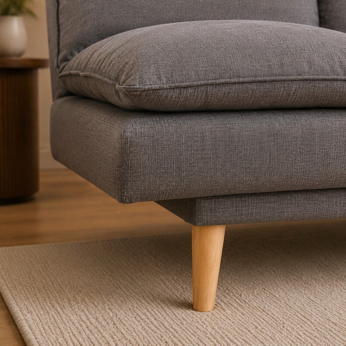 Idris Fabric Sofa Bed  Padded Pillow Topped Wooden Legs Chaise, Grey Fabric