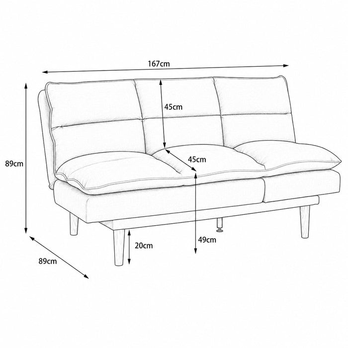 Idris Fabric Sofa Bed  Padded Pillow Topped Wooden Legs Chaise, Grey Fabric