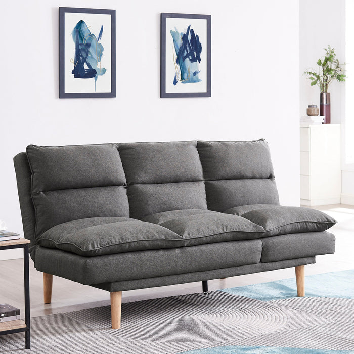 Idris Fabric Sofa Bed  Padded Pillow Topped Wooden Legs Chaise, Grey Fabric