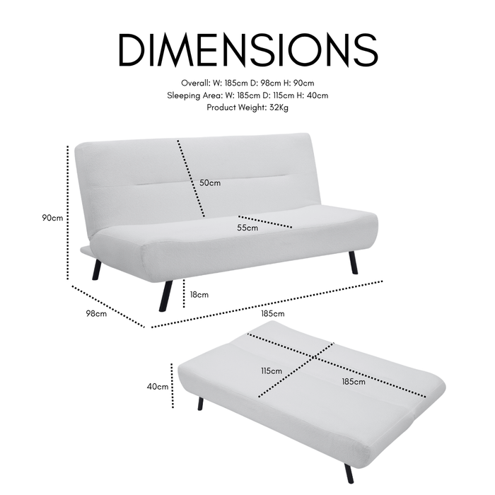 Ashley Sofa Bed, White Boucle