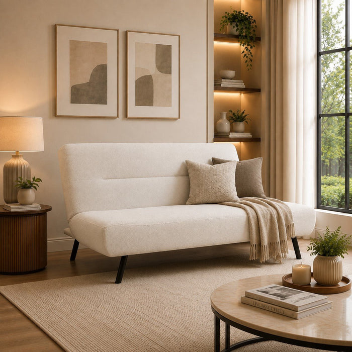 Ashley Sofa Bed, White Boucle