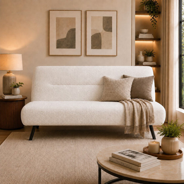 Ashley Sofa Bed, White Boucle
