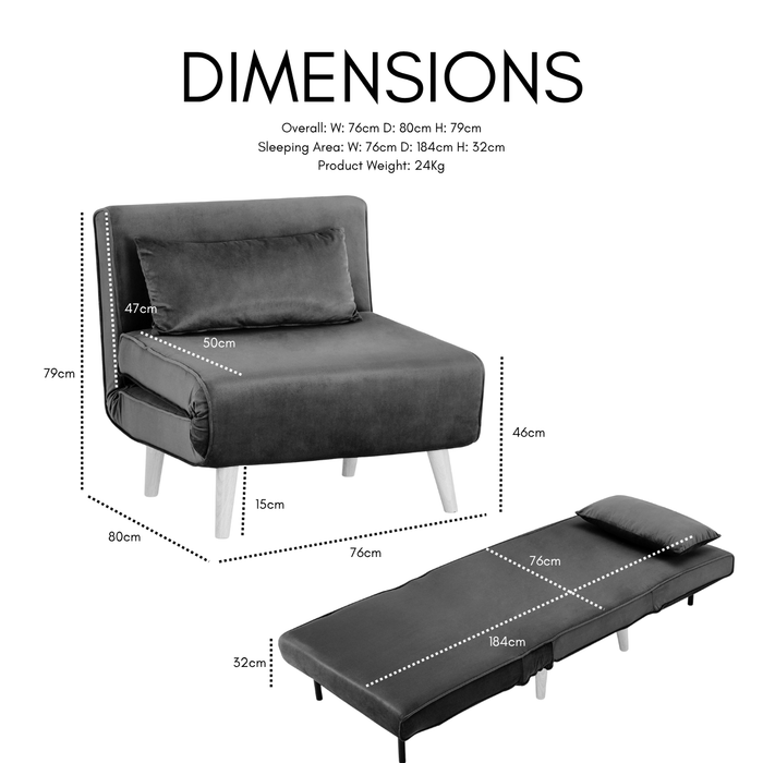Kendal Velvet Single Sofa Bed Futon, Green Velvet