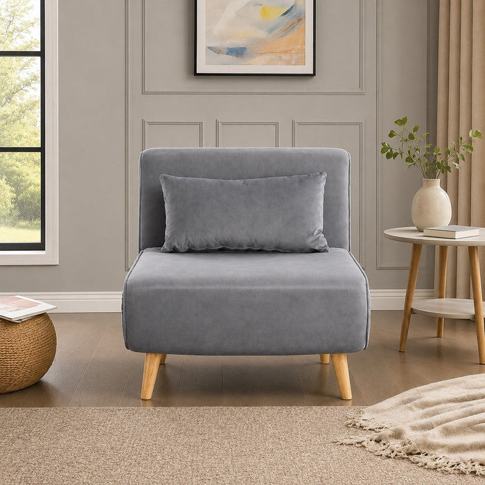 Kendal Velvet Single Sofa Bed Futon, Grey Velvet