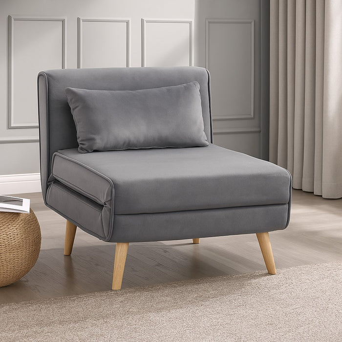 Kendal Velvet Single Sofa Bed Futon, Grey Velvet