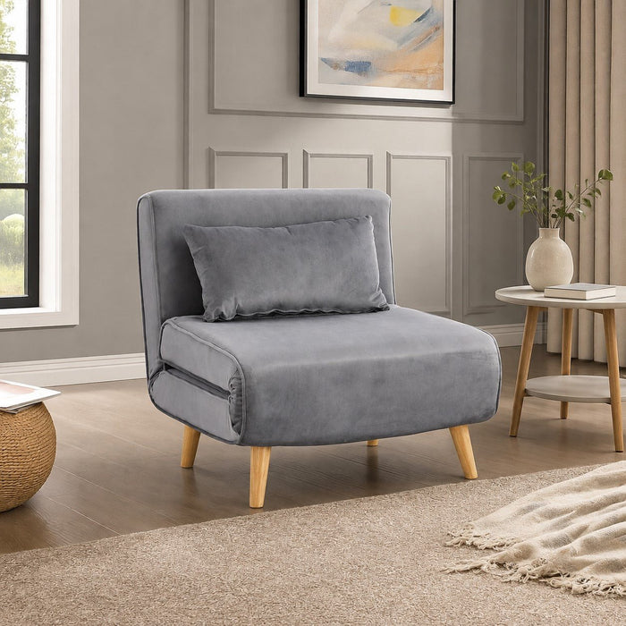 Kendal Velvet Single Sofa Bed Futon, Grey Velvet