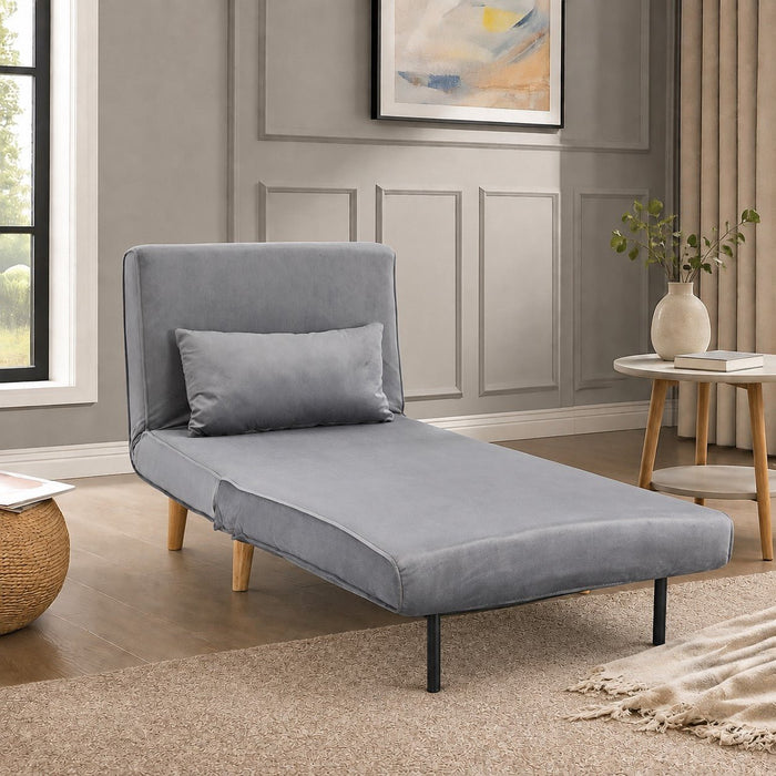 Kendal Velvet Single Sofa Bed Futon, Grey Velvet