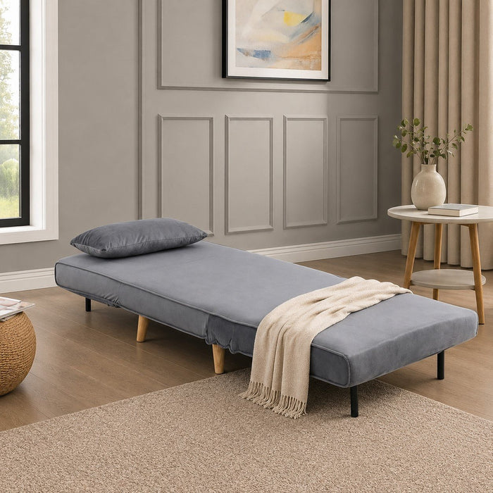 Kendal Velvet Single Sofa Bed Futon, Grey Velvet
