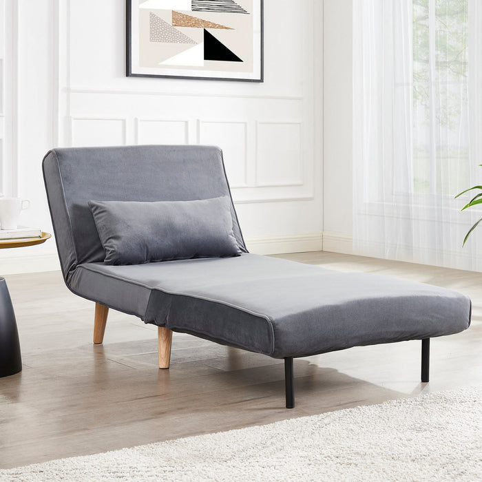 Kendal Velvet Single Sofa Bed Futon, Grey Velvet