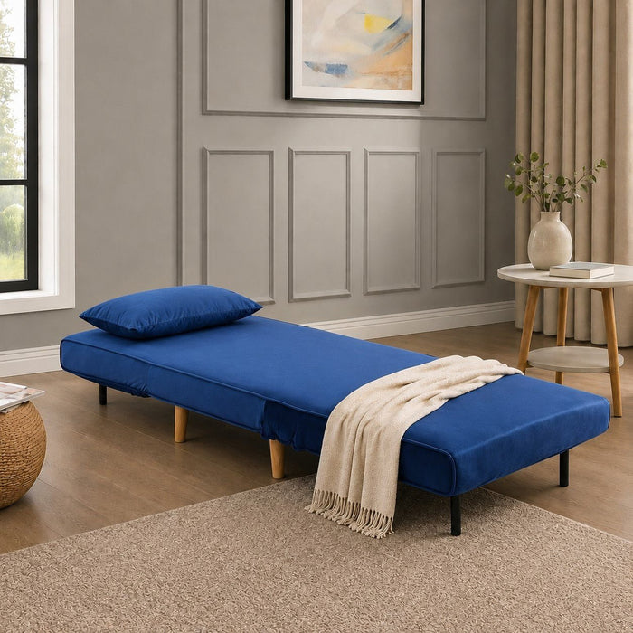 Kendal Velvet Single Sofa Bed Futon, Blue Velvet