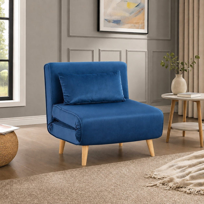Kendal Velvet Single Sofa Bed Futon, Blue Velvet