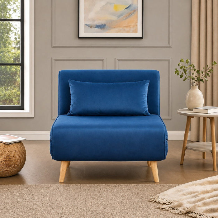 Kendal Velvet Single Sofa Bed Futon, Blue Velvet