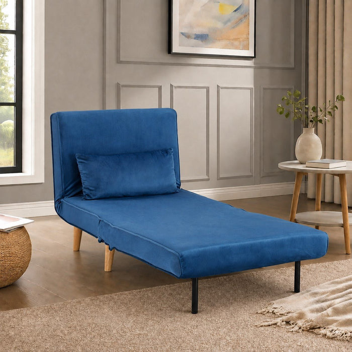 Kendal Velvet Single Sofa Bed Futon, Blue Velvet