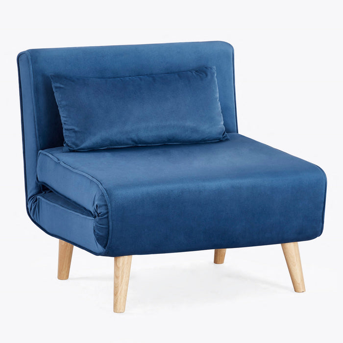 Kendal Velvet Single Sofa Bed Futon, Blue Velvet