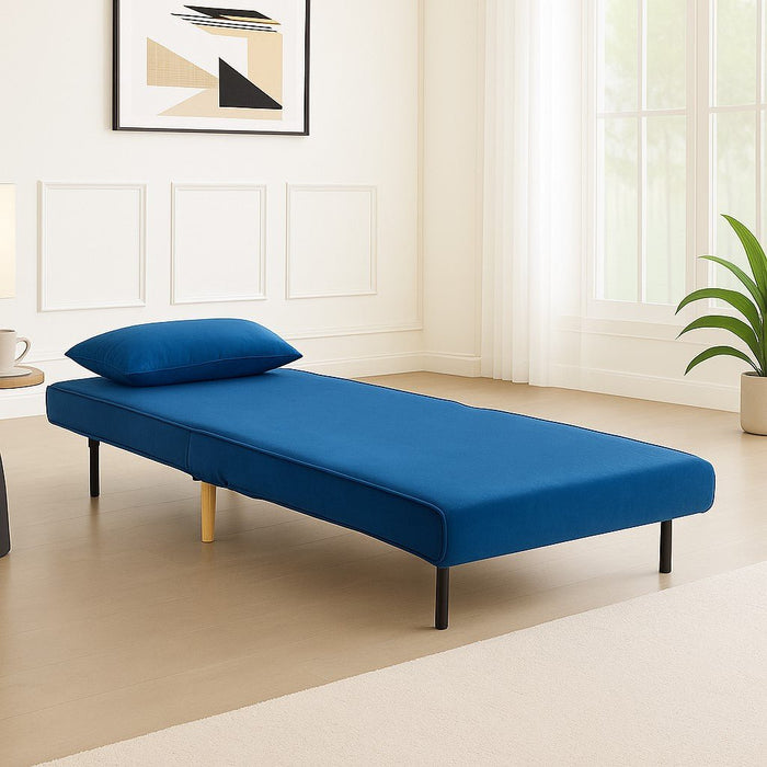 Kendal Velvet Single Sofa Bed Futon, Blue Velvet