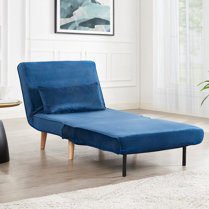 Kendal Velvet Single Sofa Bed Futon, Blue Velvet