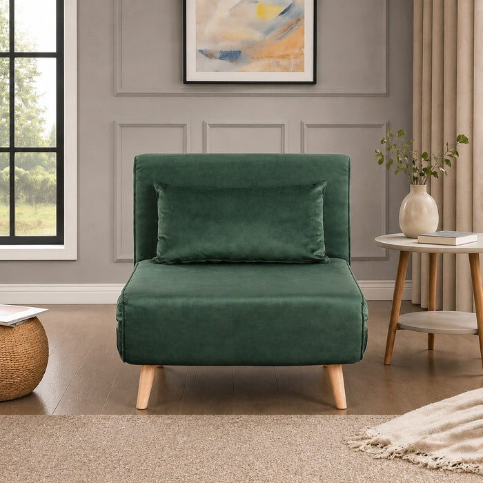 Kendal Velvet Single Sofa Bed Futon, Green Velvet