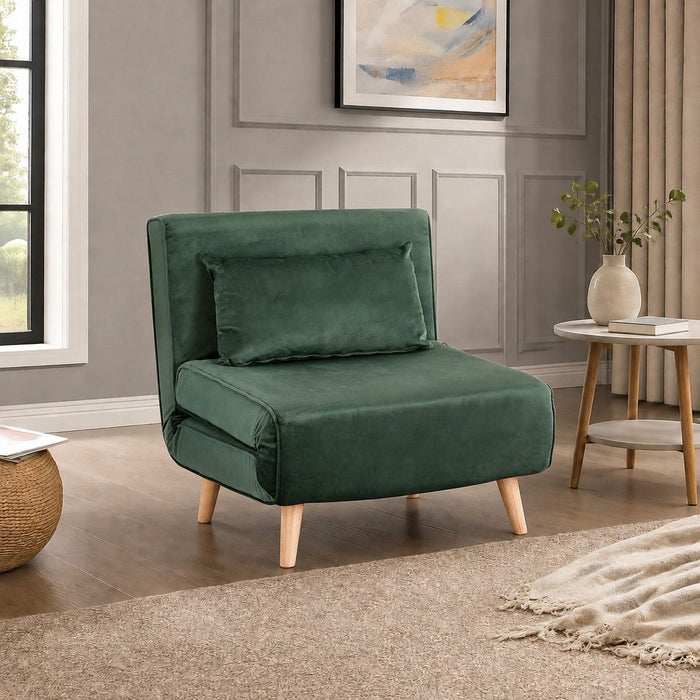 Kendal Velvet Single Sofa Bed Futon, Green Velvet